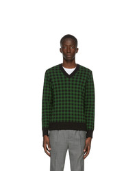 Dark Green Check V-neck Sweater