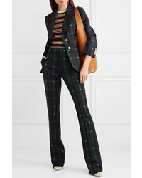 Gucci Embroidered Checked Wool Flared Pants