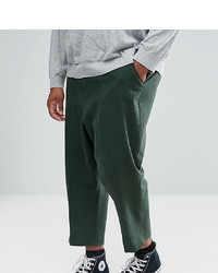ASOS DESIGN Asos Plus Drop Crotch Tapered Smart Trousers In Dark Green Textured