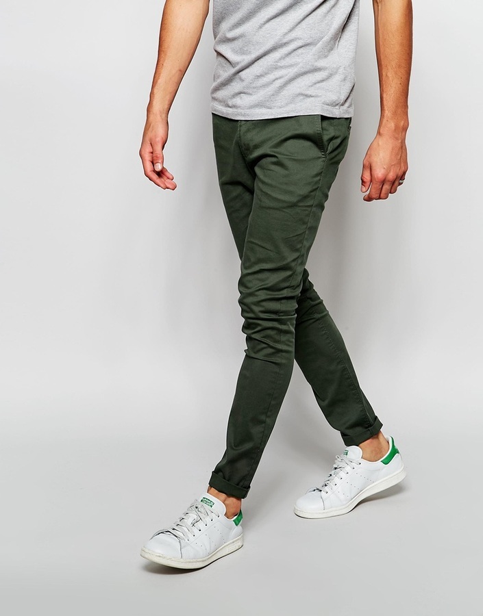 Asos Brand Super Skinny Chinos In Dark Khaki, $14 | Asos | Lookastic