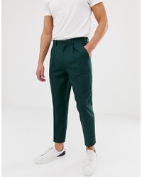 ASOS DESIGN Tapered Crop Smart Trouser With Pleats In Green