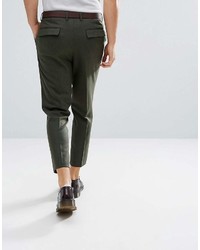 Asos Tapered Smart Pants In Khaki Wool Mix