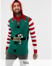 Brave Soul Tall Christmas Hooded Elf Jumper With Bells