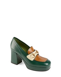 Dark Green Chunky Leather Pumps