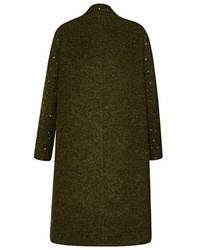 No.21 No 21 Army Green Wool Coat With Bright Green Studded Jewel Front