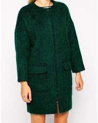 Asos Studio 4 London Cocoon Coat In Fluffy Wool With Zip Front