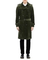 Barneys New York Burberry Xo Corduroy Double Breasted Trench Coat Gree