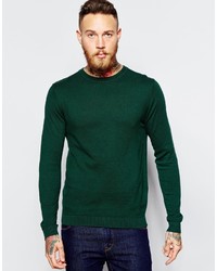Asos Brand Crew Neck Sweater In Green Cotton