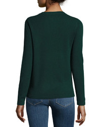 Neiman Marcus Cashmere Basic Pullover Sweater Green