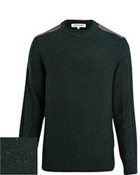 River Island Green Neppy Shoulder Patch Sweater