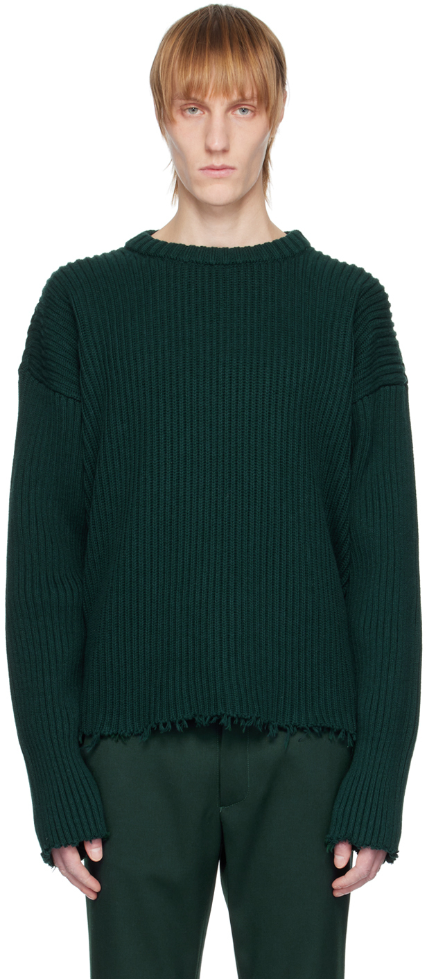 MM6 MAISON MARGIELA Green Raw Cut Sweater, $600 | SSENSE | Lookastic