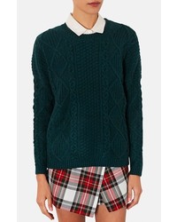 Topshop Cable Knit Sweater Dark Green 6