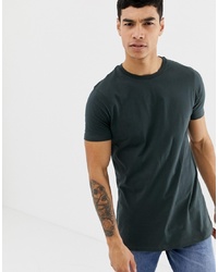 ASOS DESIGN Longline T Shirt With Crew Neck In Khaki