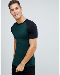 ASOS DESIGN Muscle Fit T Shirt With Contrast Raglan In Green