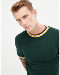 ASOS DESIGN Muscle Fit T Shirt With Tipping In Khaki