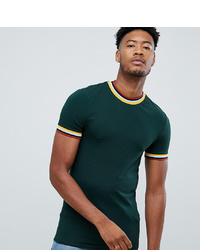 ASOS DESIGN Tall Muscle Fit T Shirt With Tipping In Khaki