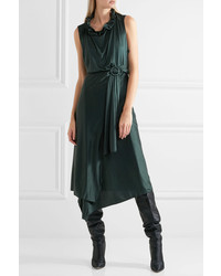 Vetements Ruffled Cutout Silk Jersey Wrap Dress Emerald