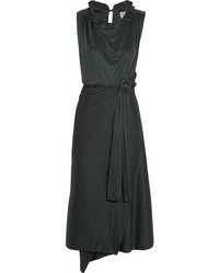 Vetements Ruffled Cutout Silk Jersey Wrap Dress Emerald