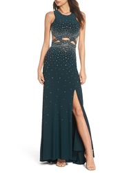 Morgan & Co. Embellished Cutout Stretch Knit Gown