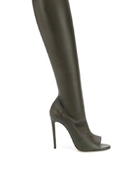 Dark Green Cutout Leather Over The Knee Boots