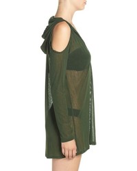 Robin Piccone Cold Shoulder Mesh Cover Up Hoodie
