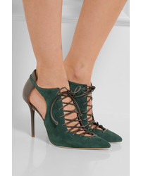 Malone Souliers Montana Cutout Suede And Leather Pumps Emerald
