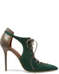 Malone Souliers Montana Cutout Suede And Leather Pumps Emerald