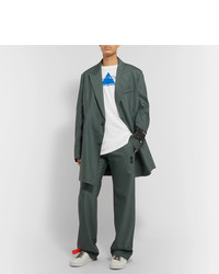 Off-White Grey Green Virgin Wool Blend Suit Trousers