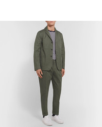 Officine Generale Olive Tapered Pleated Washed Cotton Twill Suit Trousers