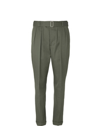 Officine Generale Olive Tapered Pleated Washed Cotton Twill Suit Trousers