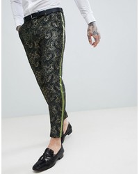 ASOS Edition Skinny Crop Suit Trousers In Green Jacquard