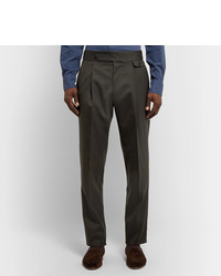 Caruso Slim Fit Tapered Pleated Wool Blend Twill Trousers