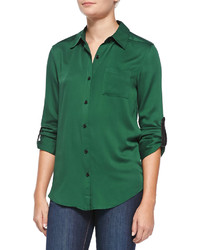 Alice + Olivia Piper Leather Tab Collared Blouse