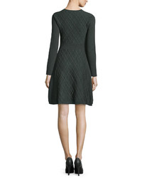 Lela Rose Jacquard Long Sleeve Full Skirt Dress Olive