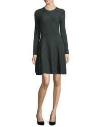 Lela Rose Jacquard Long Sleeve Full Skirt Dress Olive