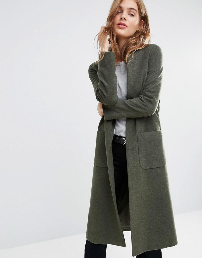 Helene Berman Duster Coat In Khaki Green 181 Asos Lookastic