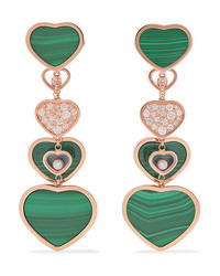 Chopard Happy Hearts 18 Karat Gold Diamond And Malachite Earrings