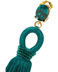 Oscar de la Renta Tasseled Silk Gold Tone And Swarovski Crystal Clip Earrings Emerald