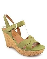 Franco Sarto Farley Green Leather Wedge Sandals Shoes Newdisplay