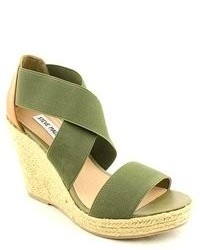 Steve Madden P Sage Green Fabric Wedge Sandals Shoes Uk 6