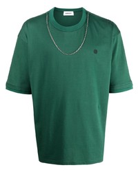 Dark Green Embellished Crew-neck T-shirt