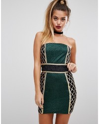 PrettyLittleThing Premium Strapless Blocked Embellished Mini Dress