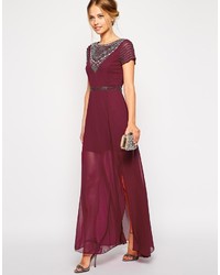 Frock And Frill Maxi Dress With Jeweled Neck