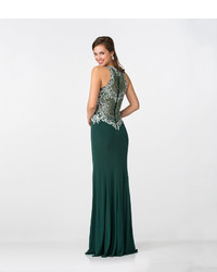 Unique Vintage Green Embellished Modest Sleeveless Gown