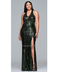 Faviana Strappy Sequin Embellished High Slit Plus Size Prom Dress