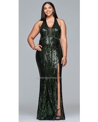 Faviana Strappy Sequin Embellished High Slit Plus Size Prom Dress