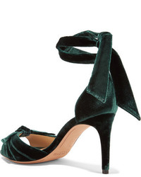 Alexandre Birman Clarita Bow Embellished Velvet Sandals Emerald