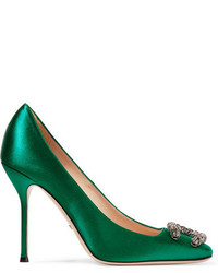 Gucci Dionysus Embellished Satin Pumps Emerald