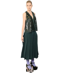 Rochas Sequin Embellished Pleated Faille Dress