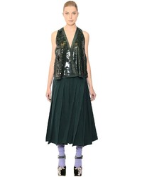 Rochas Sequin Embellished Pleated Faille Dress